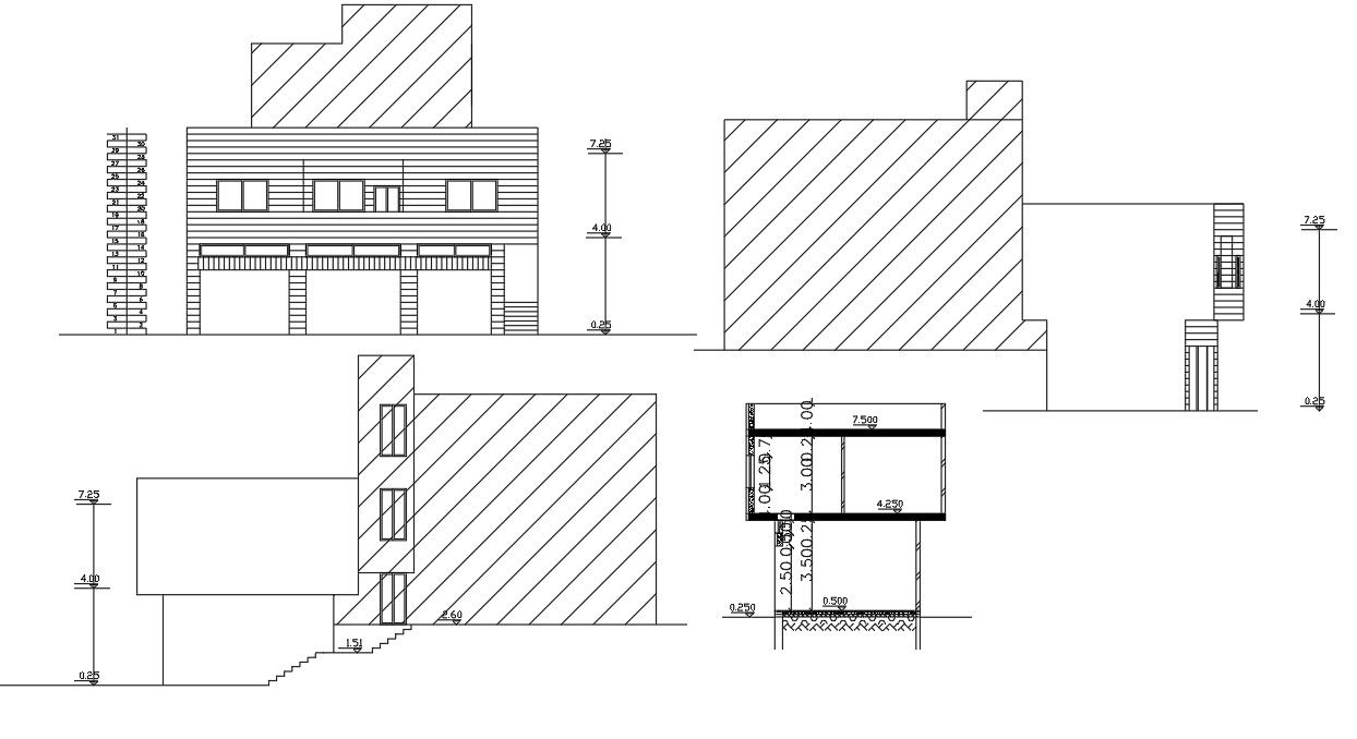 Two Story Factory Elevation And Section Design DWG