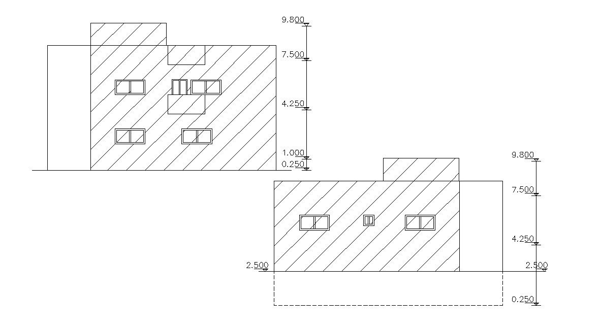 Two Story House Building Elevation Architectural Drawing