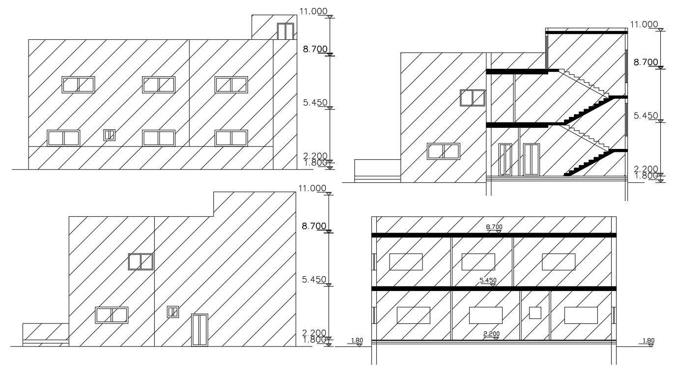 Two Story House Building Elevations And Sections AutoCAD Drawing