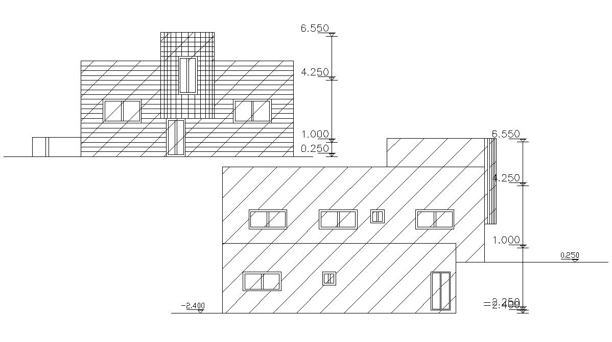 Two Story Residential Building Elevations DWG File