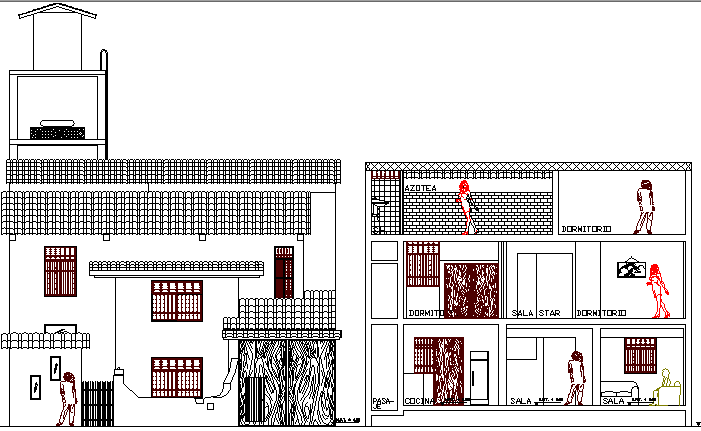 Two Story Single Family Bungalow Design and Elevation dwg file