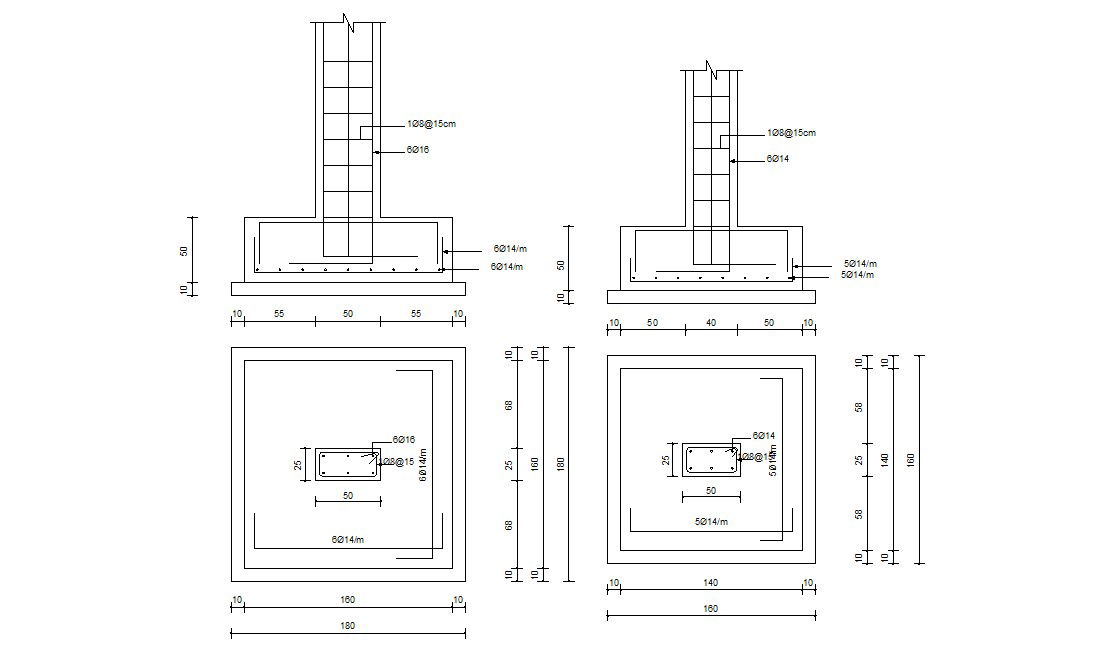 Two Types Of Column Foundation Design AutoCAD Drawing