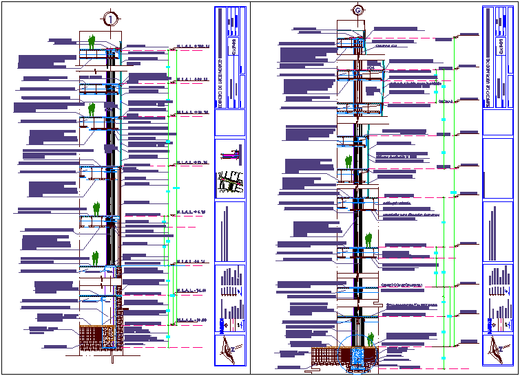 Two different column section view with structural detail for shopping center and office dwg file