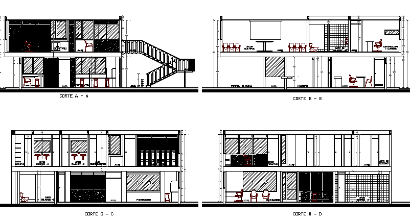 Two flooring corporate office detailed sectional view dwg file