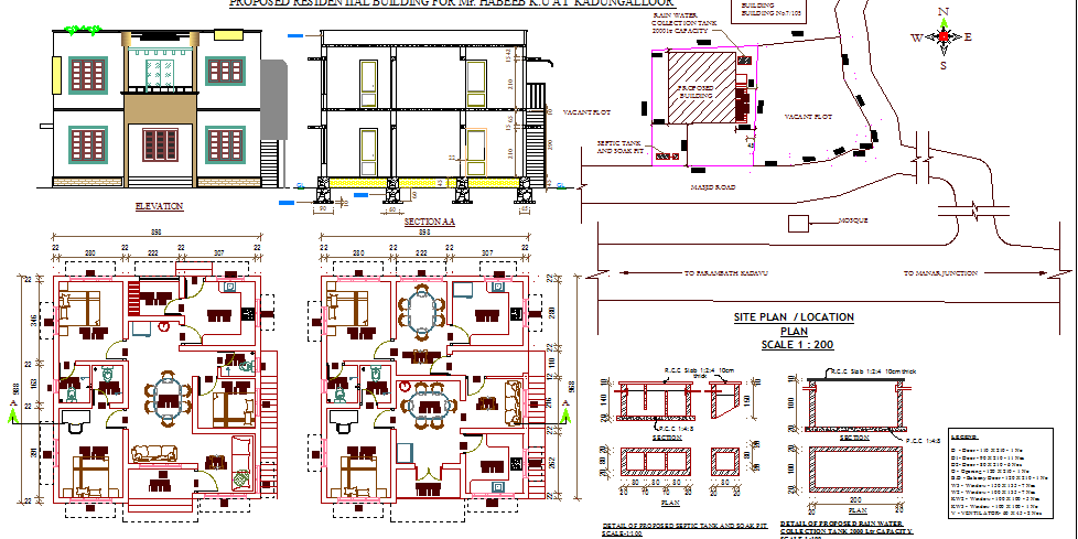 Two flooring house architecture project details dwg file