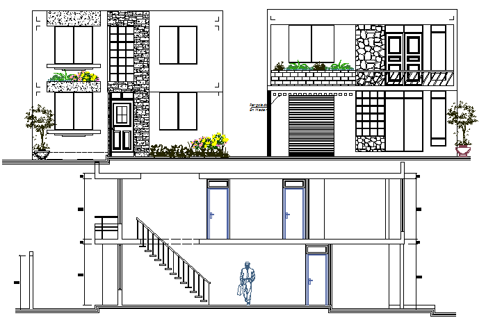 Two flooring house elevation and section details dwg file