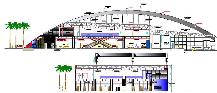 Two flooring shopping center elevation and sectional details dwg file