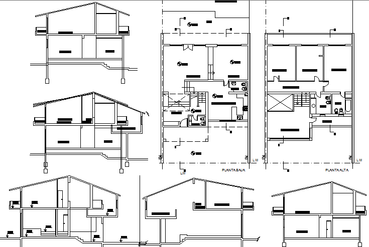 Two flooring single family house architecture project dwg file