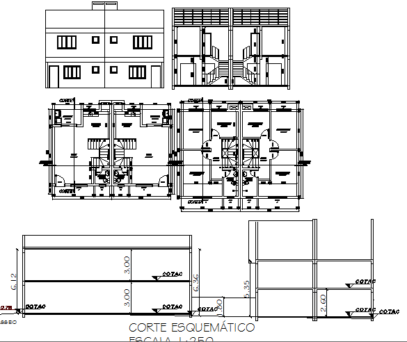 Two flooring single family house architecture project dwg file