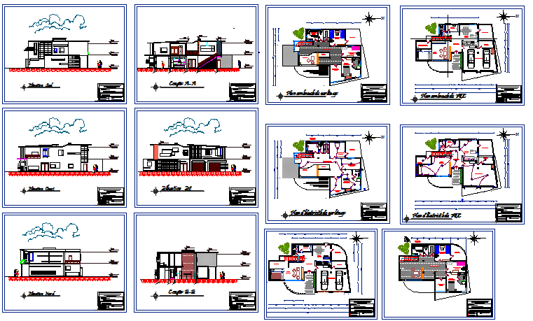 Two flooring villa architecture project details dwg file