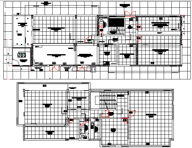 Two floors layout plan details of office building dwg file