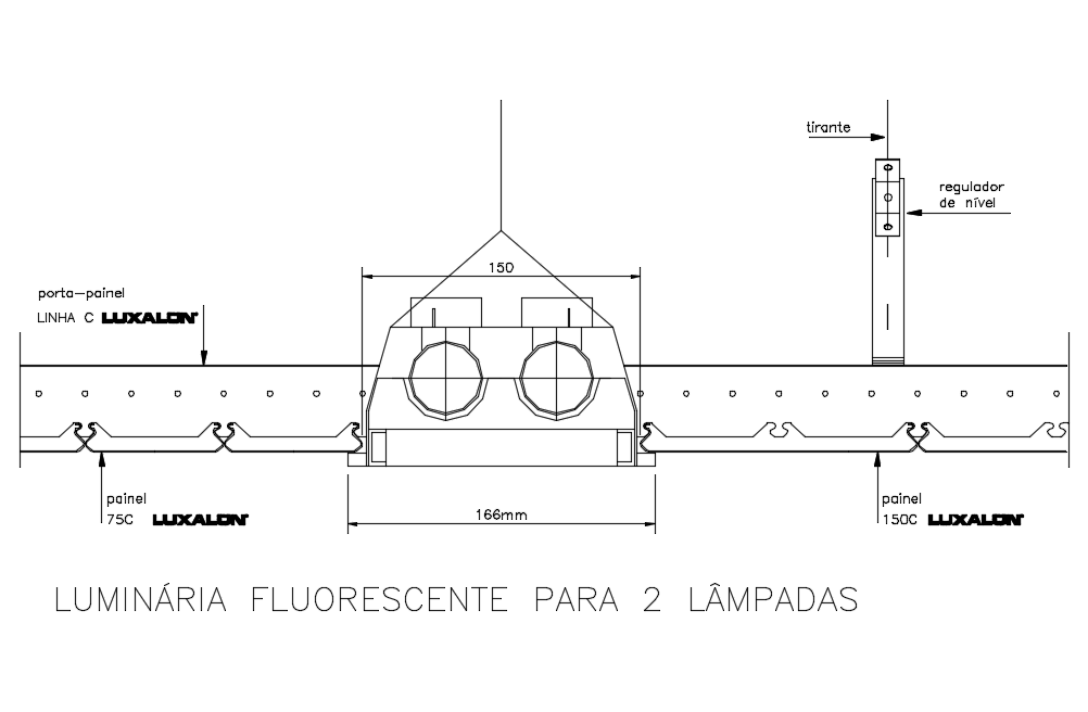 Two florescent light view in metal ceiling view dwg file