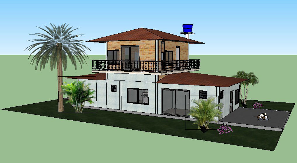 Two level beautiful 3d bungalow cad drawing details skp file