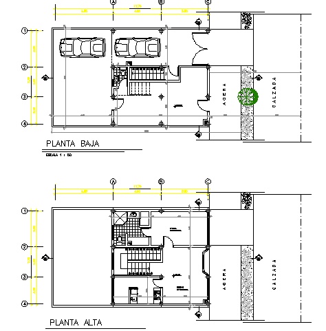 Two-level commercial store floor plan layout details dwg file