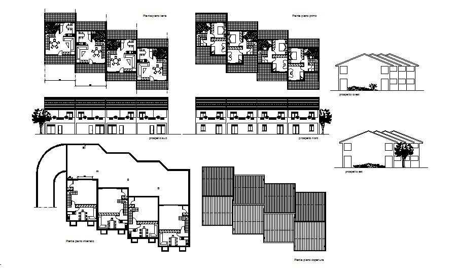 Two-level hotel elevation, section, floor plan and auto-cad details dwg file