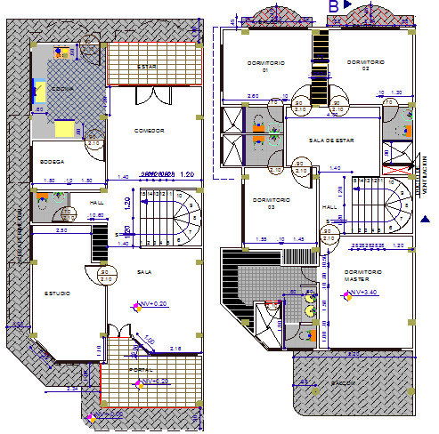 Two level housing floor layout plan details dwg file