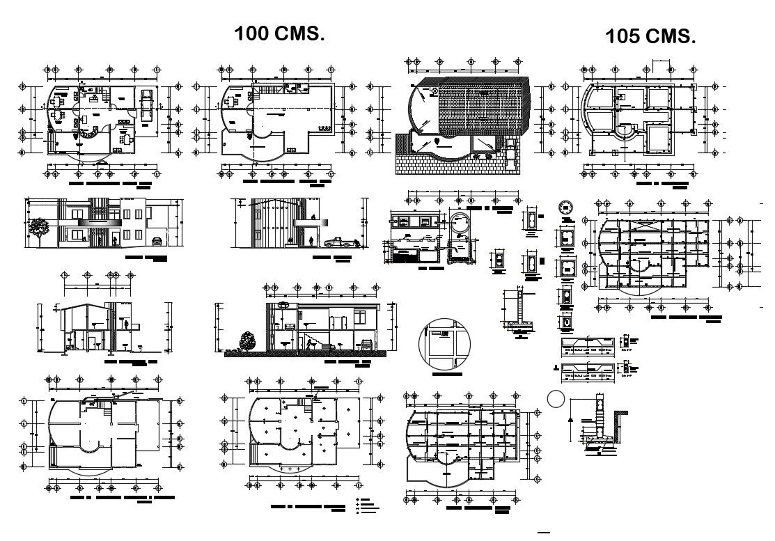 Two-level one family residential house detailed architecture project dwg file