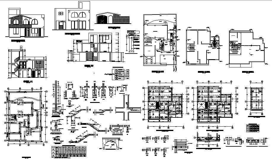 Two-level residential one family house detailed architecture project dwg file