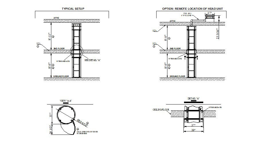 Two stop elevator installation details for house cad drawing details dwg file