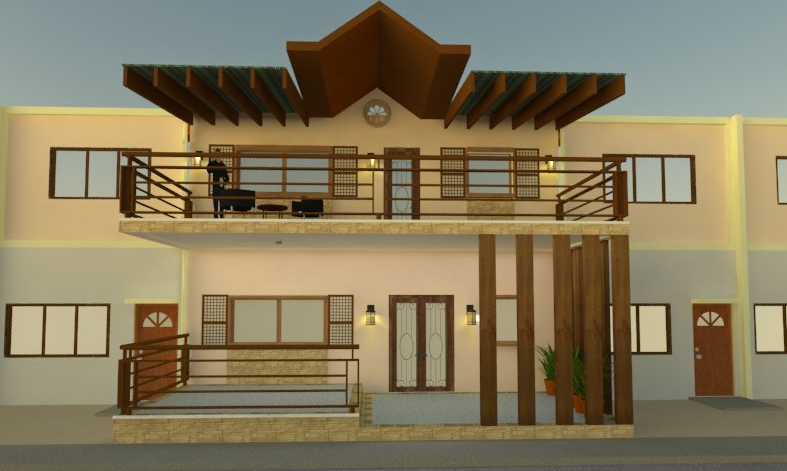 Two store house exterior 3 d detail dwg file