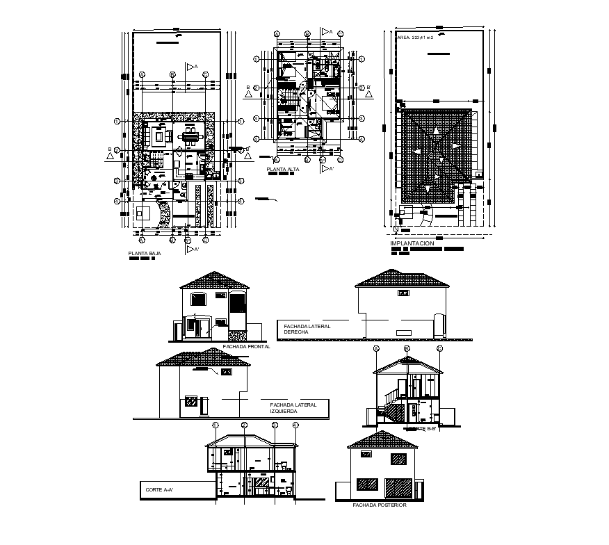 Two-storey housing structure detail elevation and plan dwg file