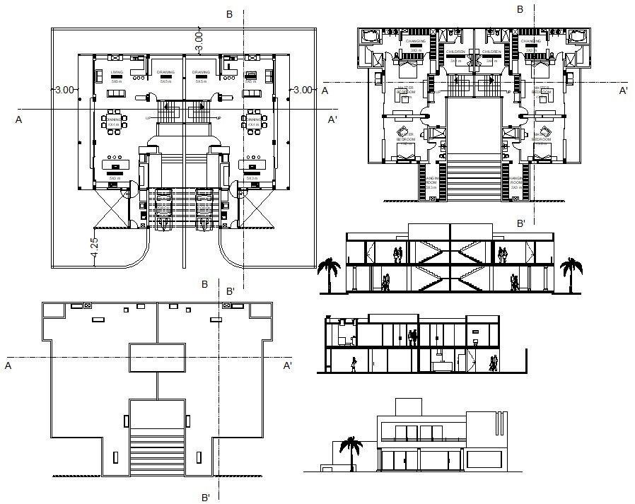 Two story SIngle house residence dwg file