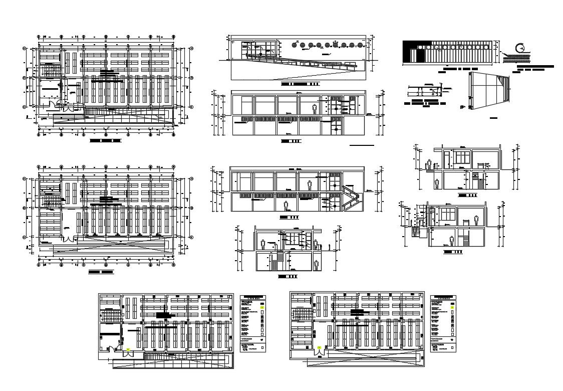 Two-story house all sided section and structure details of all floors dwg file