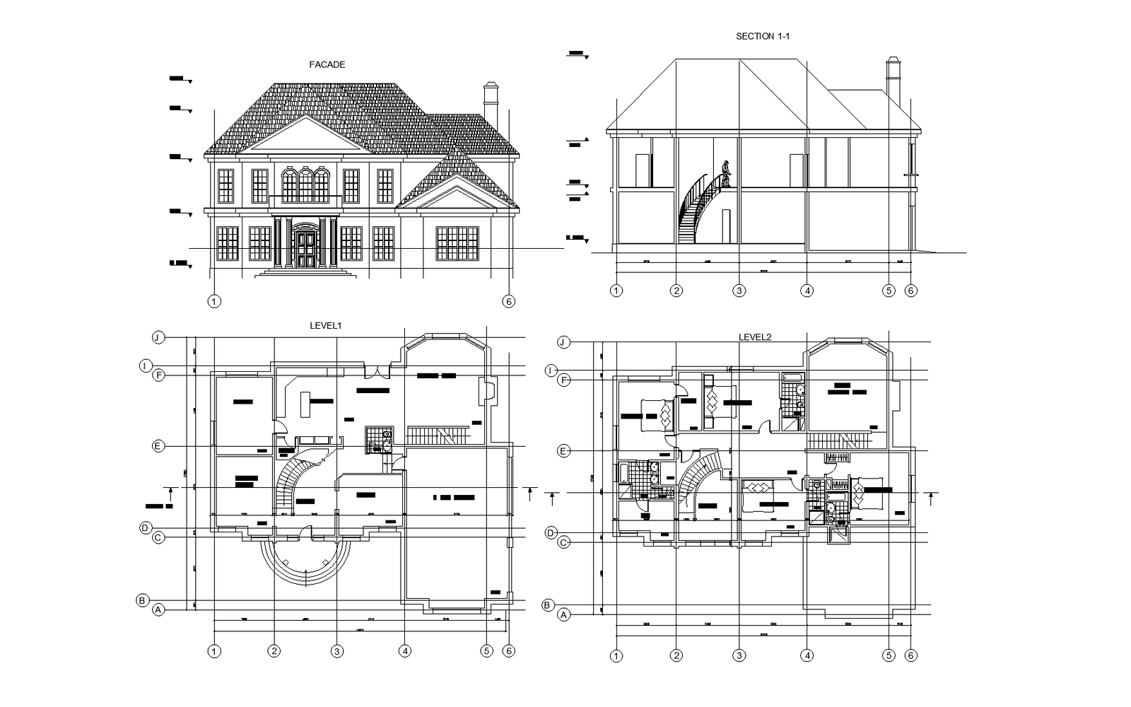 Two story house plans detail dwg file.