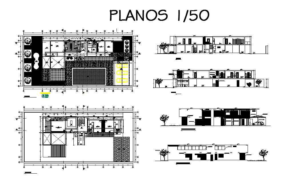 Two-story multi-family residential house detailed architecture project dwg file