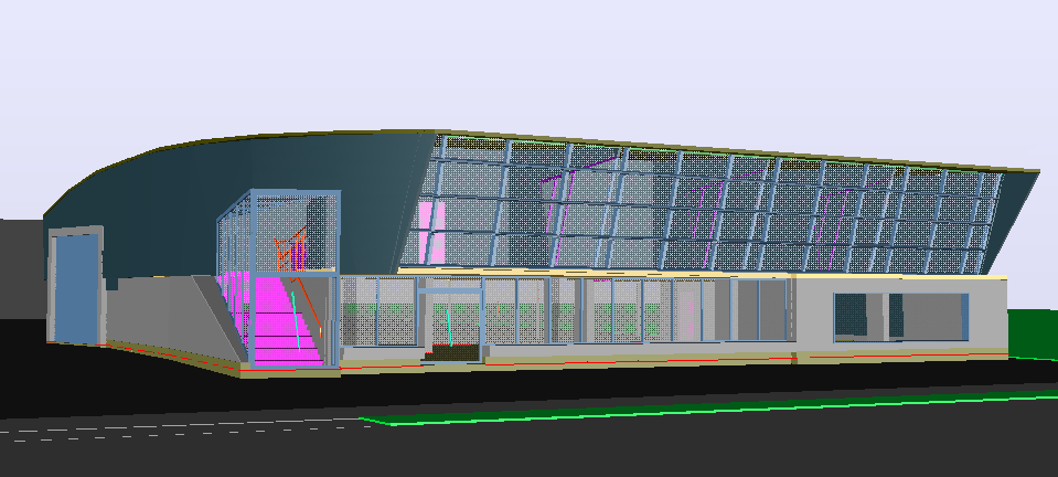 Two-story office building 3d design front view dwg file