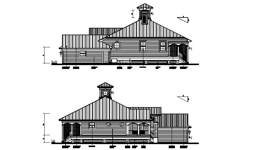 Two story residential house right and left elevation drawing dwg file