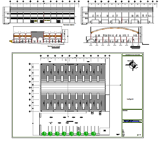 Two-story super market architecture project details dwg file