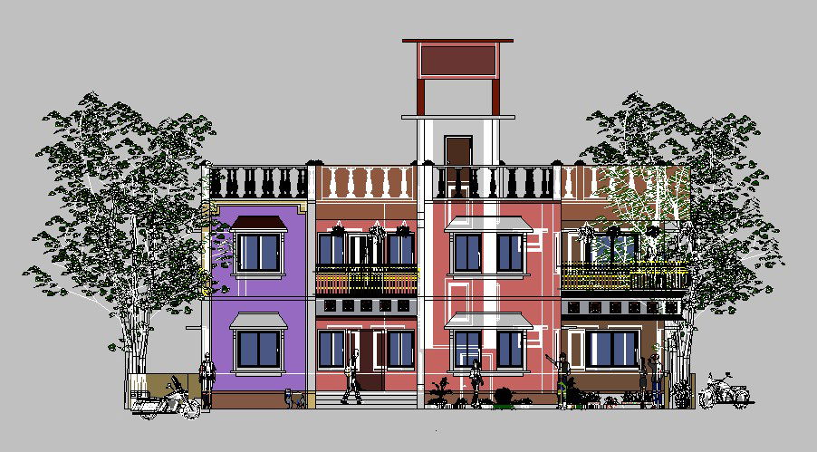 Two-Story Villa 3D Drawing with Bungalow CAD Details