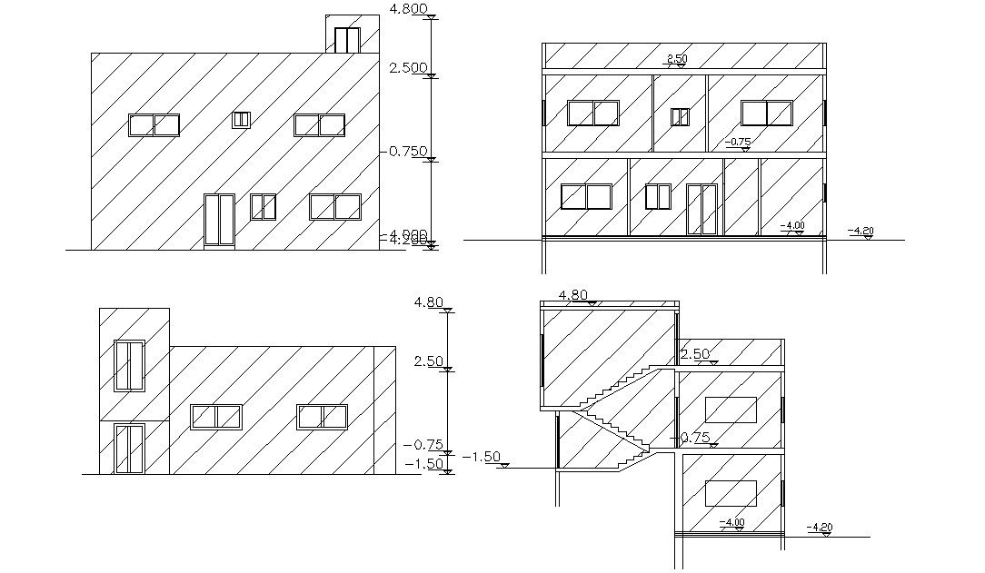 Two Elevations And Sections Of Home Design Autocad File
