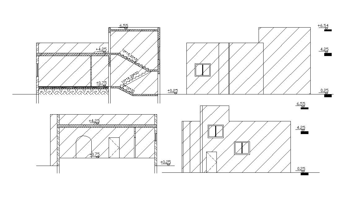 Two Elevations And Sections Of House AutoCAD File