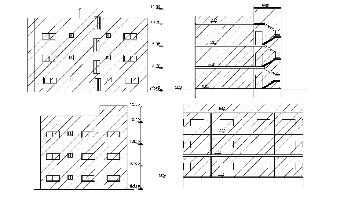 Two Elevations And Sections Of Residential Building AutoCAD File