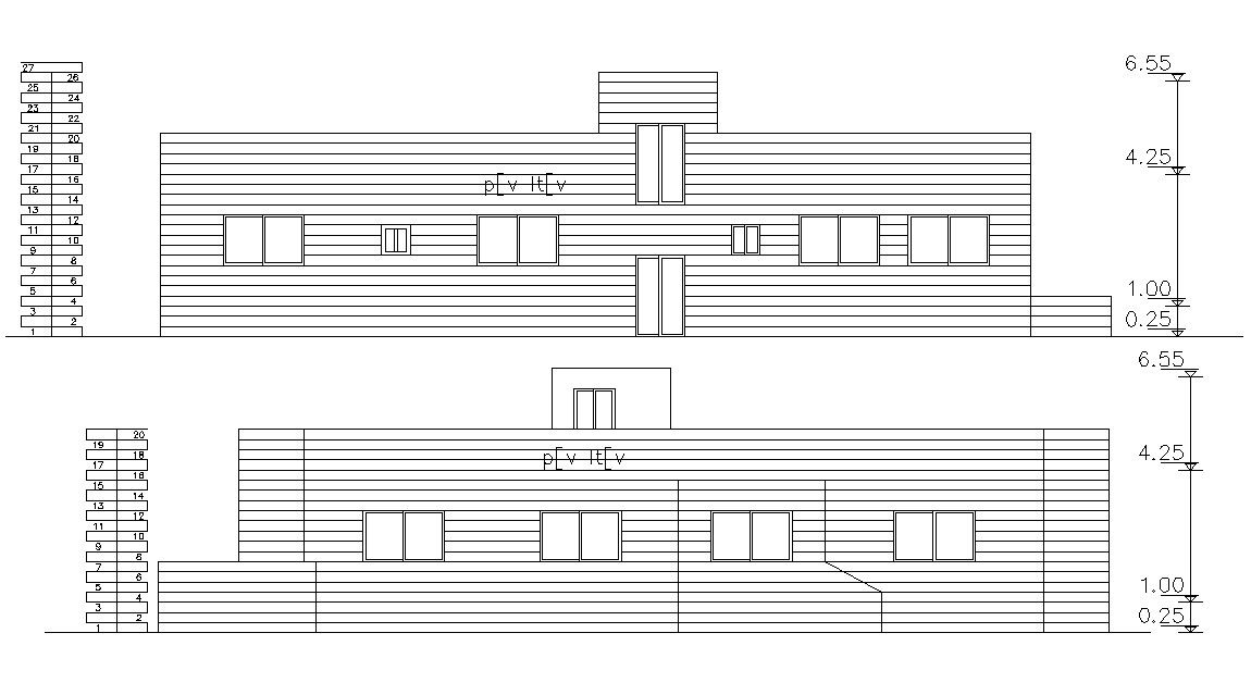 Two Elevations Of Residential House Building Design AutoCAD File