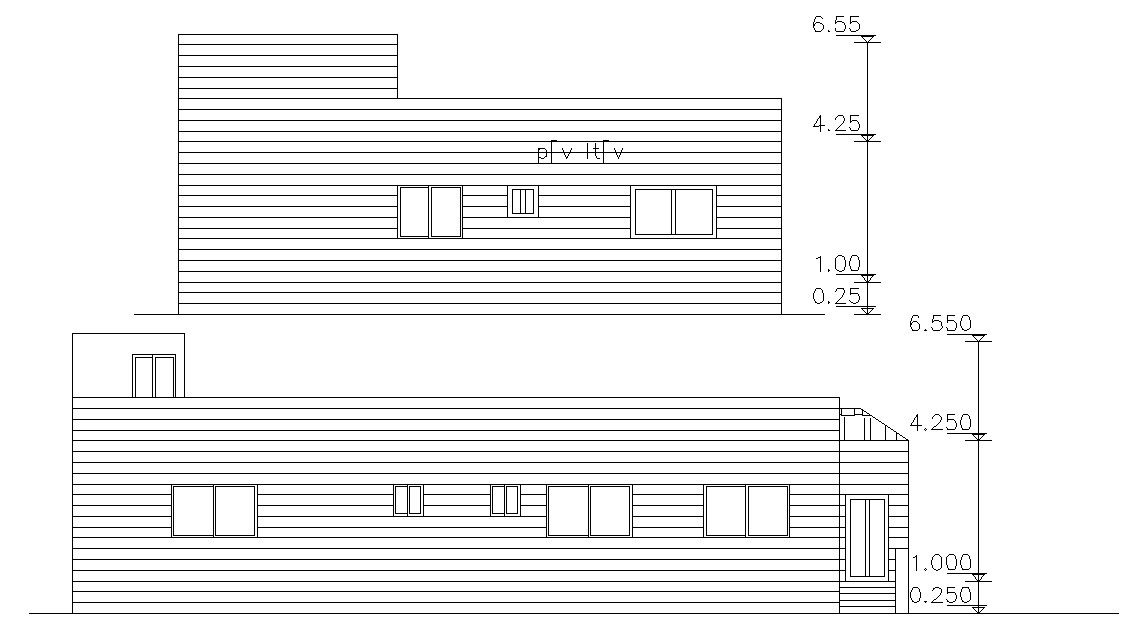Two Elevations Of Single Story Building Design AutoCAD File