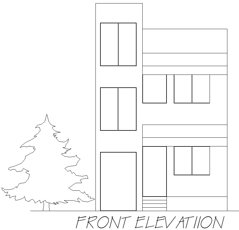 Two-Floor House Elevation Layout Plan in DWG Format