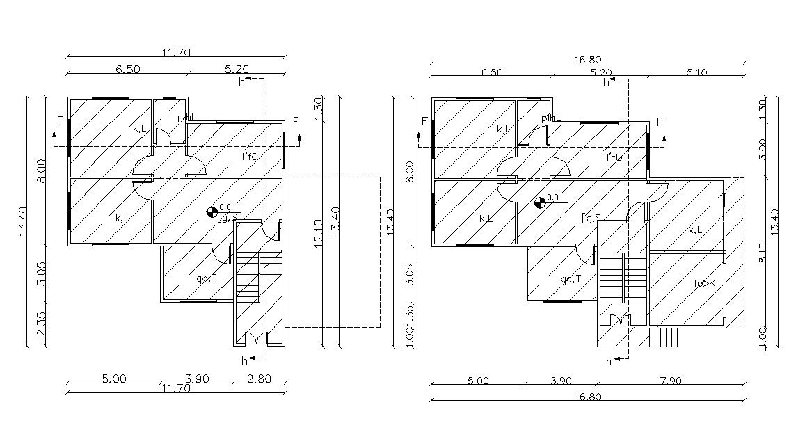 Two Floors Plan Of Residential Building With Dimension DWG File