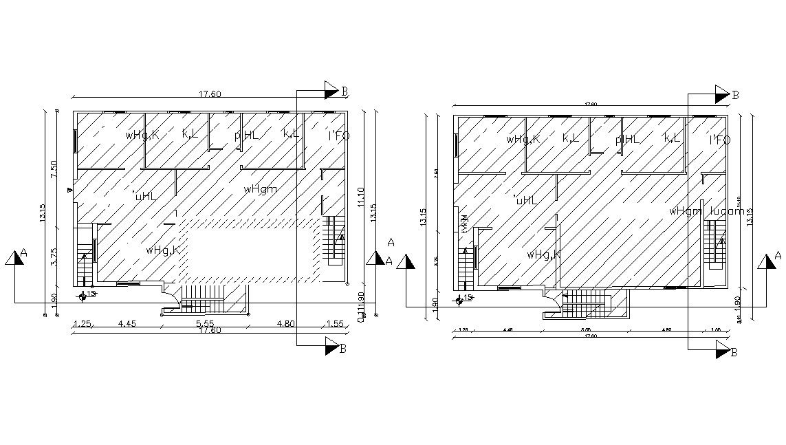 Two Floors Plan Of Residential Bungalow Plan DWG File