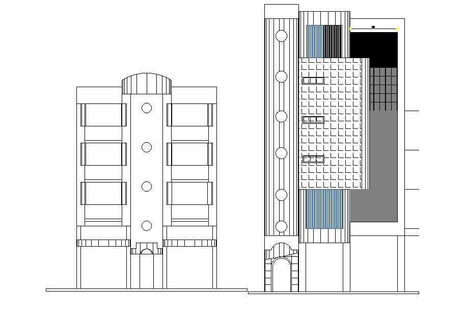 Two Hotel Building Front Elevation Design Download DWG File