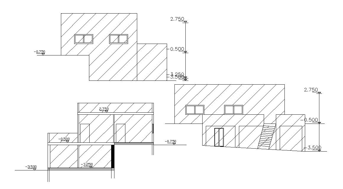 Two Levels House Elevation Design And Section Autocad File