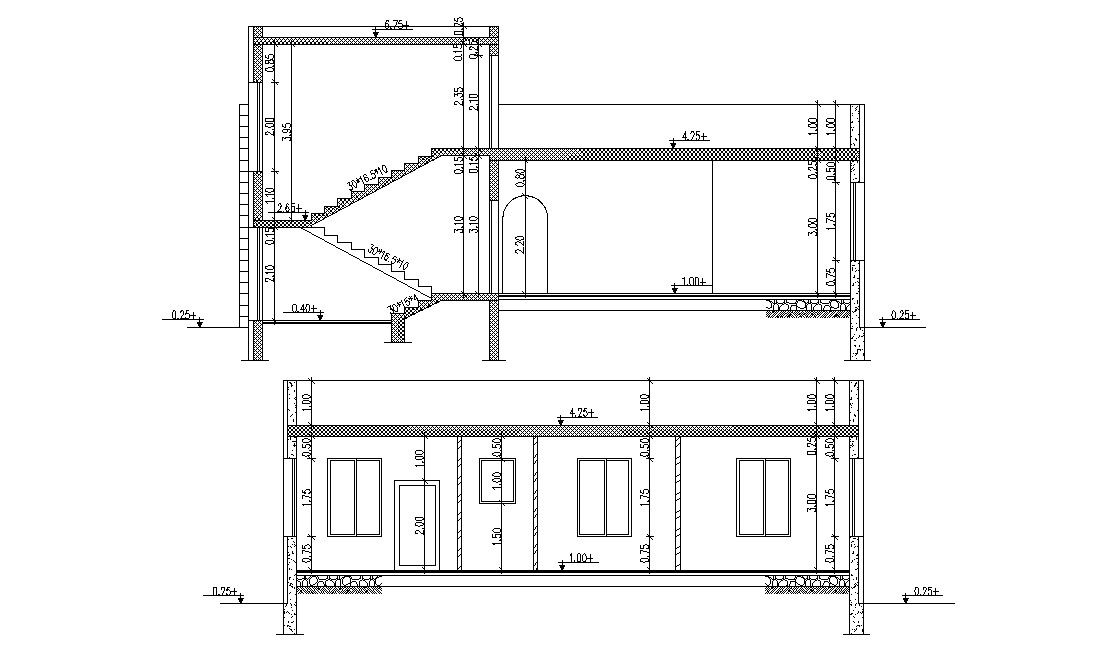 Two Sections Of Residential House Design AutoCAD File