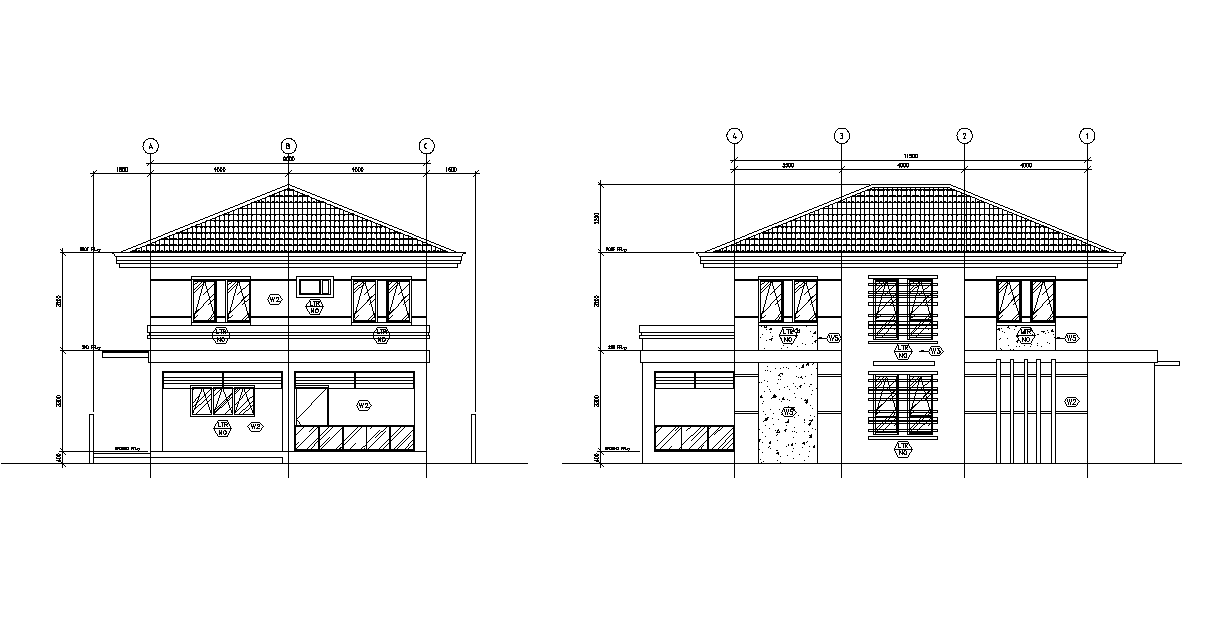 Two Storey House Building Elevation Design DWG File