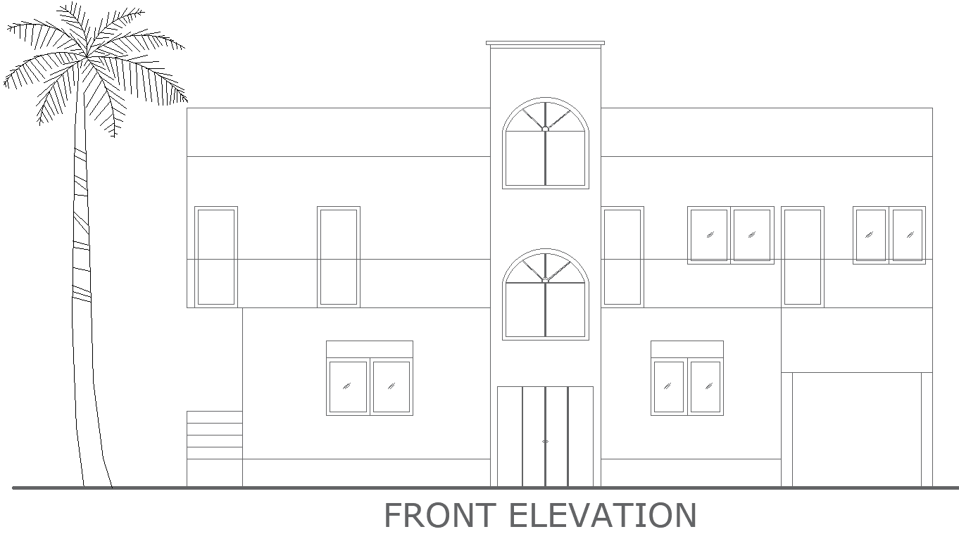 Two-Story Residential Building Front Elevation Layout Design – AutoCAD DWG File