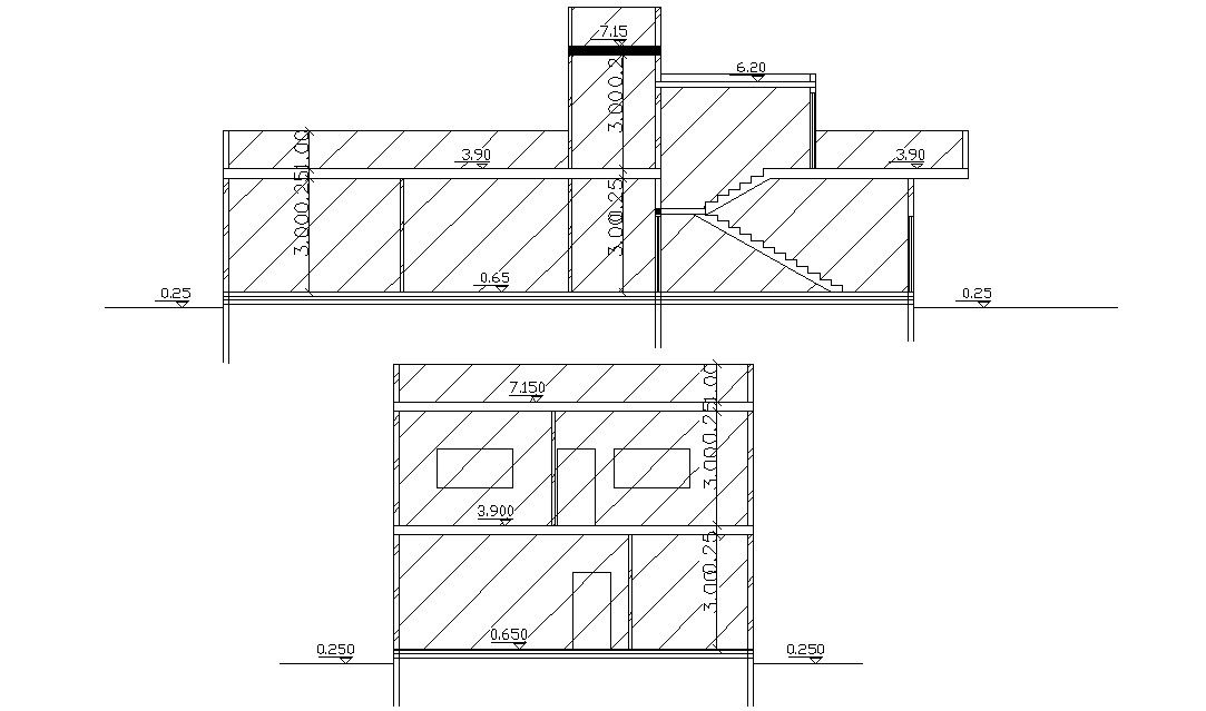 Two Story Sections Of Residential Building Design DWG File
