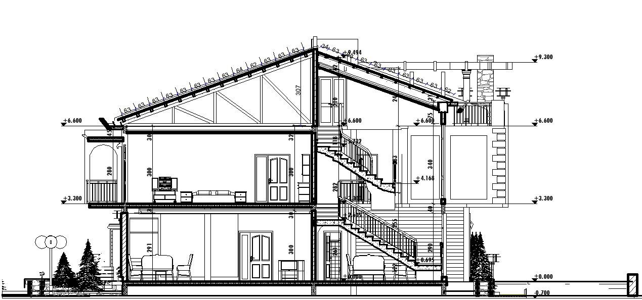 Two Story residential sectional elevation details in AutoCAD, dwg file.