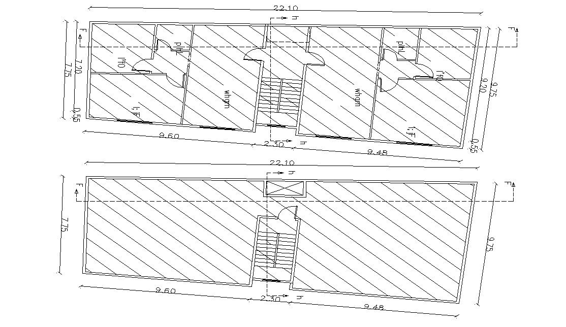 Two Units Plan Of Apartment Building Design With Dimension Cad
