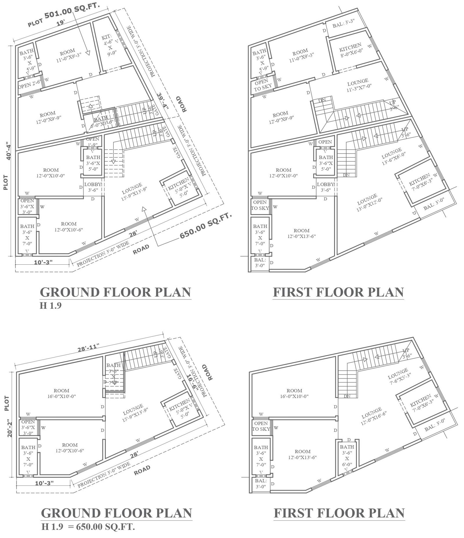 Two different designs for double storey house detailed plan DWG AutoCAD drawing